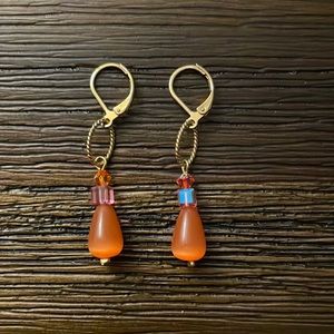 Gold Tone Metal Beaded Drop Earrings
